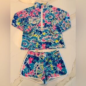 Lilly Pulitzer Girls Skipper Popover & Shorts “Dive in Tie Dye” NWOT